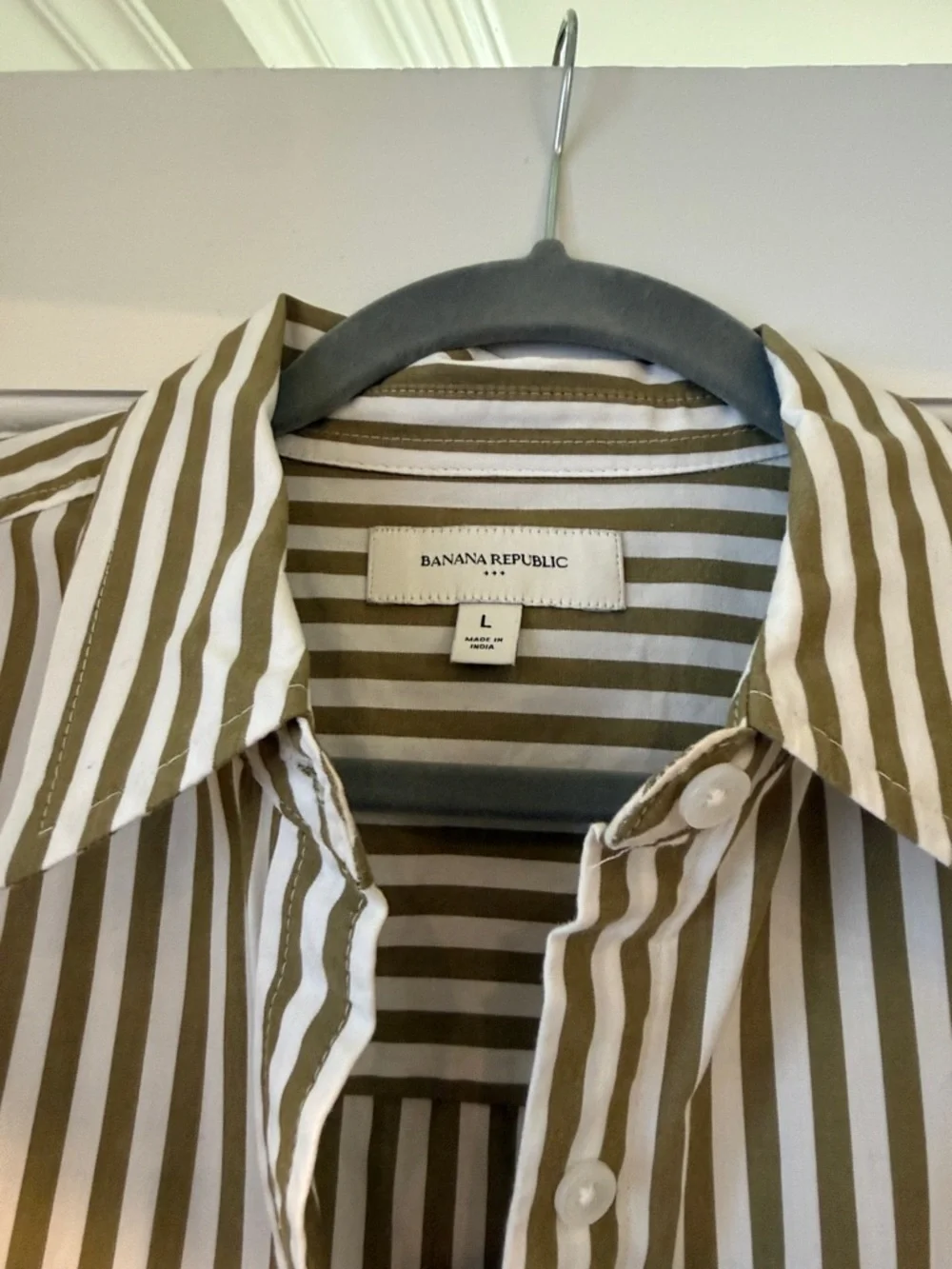 Banana Republic Factory Olive and White Striped Button-Down Shirt Dress - Picture 2 of 5